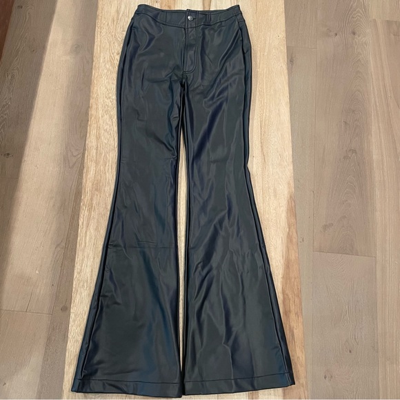NWT Fashion Nova Black Faux Leather Flare Pants Size Small - Picture 7 of 11